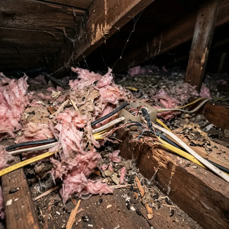 Contaminated ceiling insulation being assessed in a Ballarat Central roof space