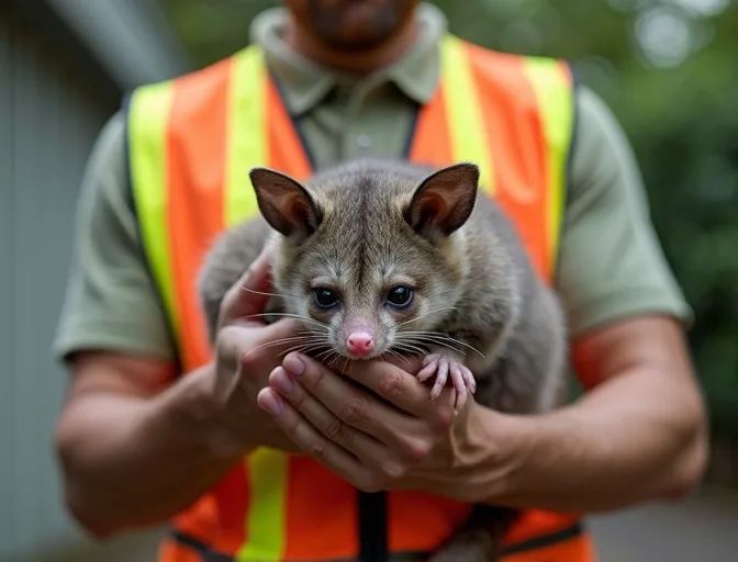 Animal handler safely recovering a deceased possum in Ballarat Central