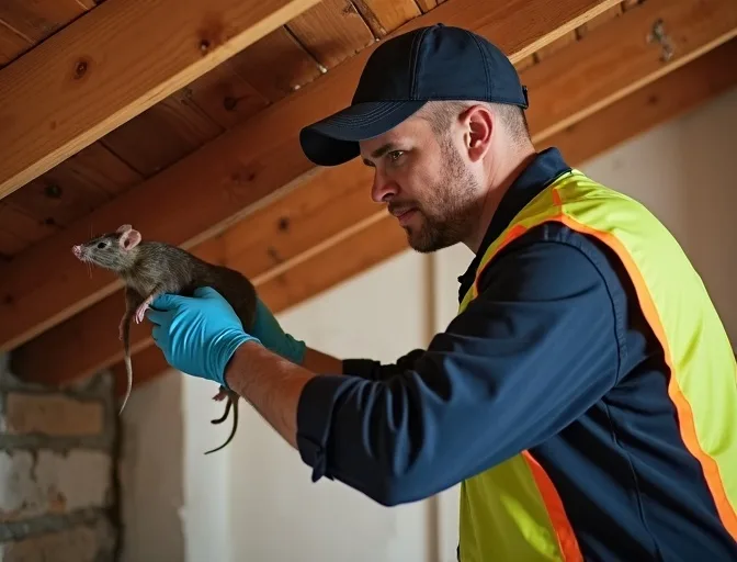 Technician inspecting a roof cavity for a dead rat in Ballarat Central